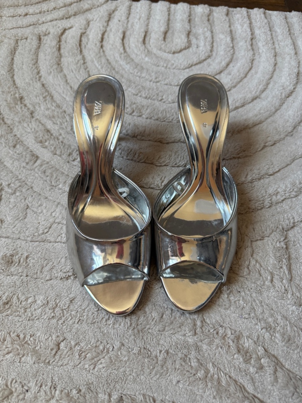 Zara Silver Metallic Open-Toe Slide Heels